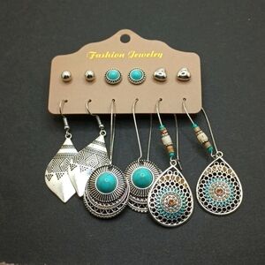 SILVER turquoise boho spear studs earring bundle